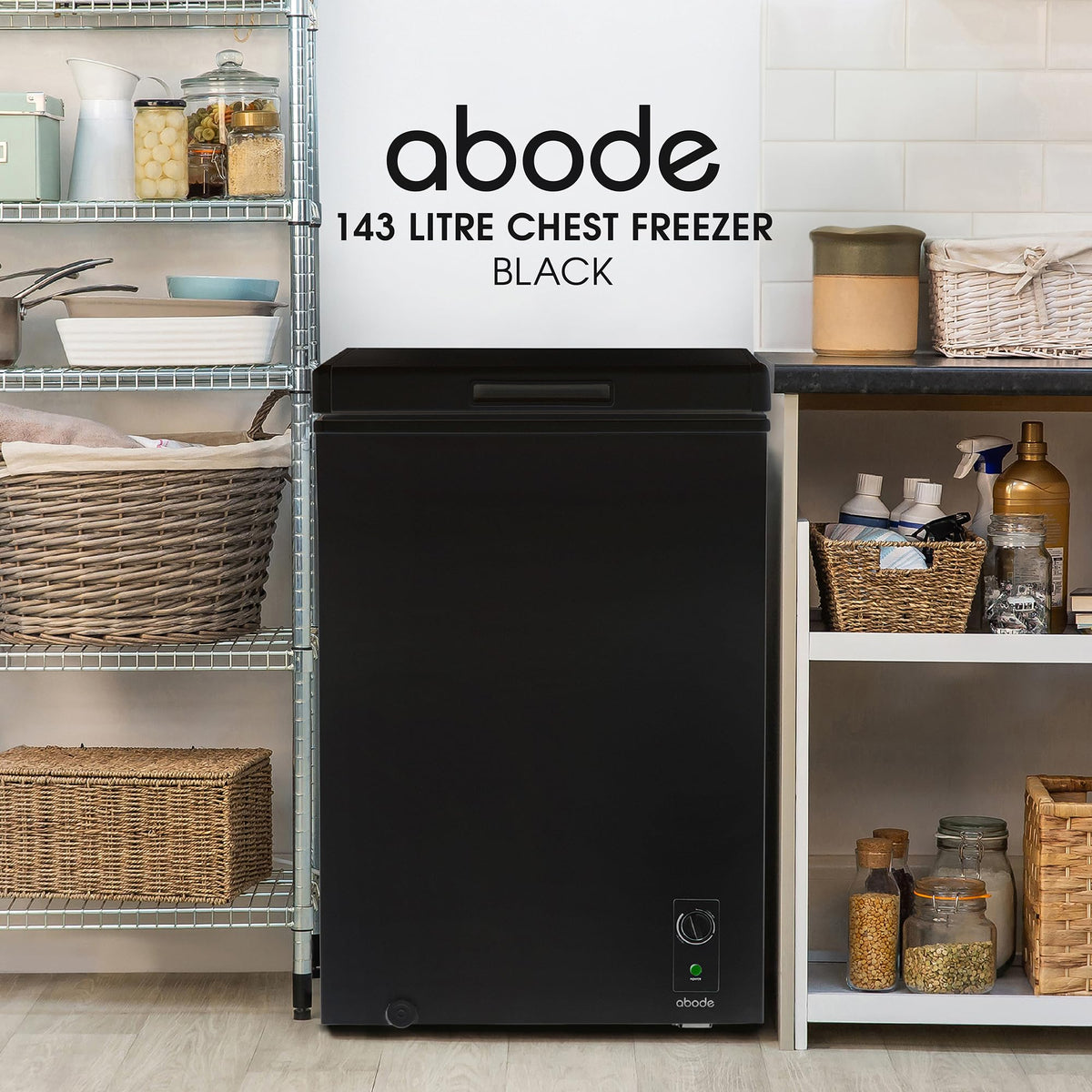 Abode Freestanding White Chest Freezer 99L with Removable Wire Basket & Counter Balance Lid, Adjustable Thermostat, 4 Star Freezer, Suitable for Garages & Outbuildings A99CF0E1W
