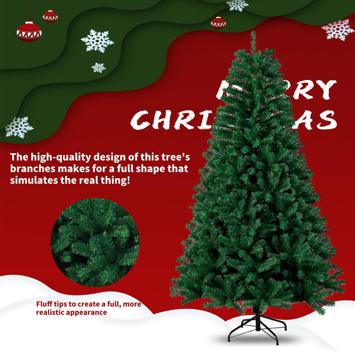 7ft Premium Christmas Tree 1432 Branch Tips Green Xmas Trees Bushy Artificial Christmas Tree Pine Tree with Metal Stand Easy to Assemble Realistic Spruce Branches Christmas Tree for Indoor and Outdoor