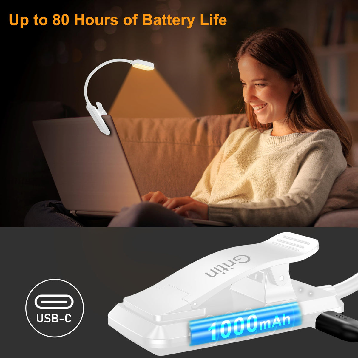 Gritin 16 LED Reading Light, Book Light - Eye Caring 3 Color Temperatures