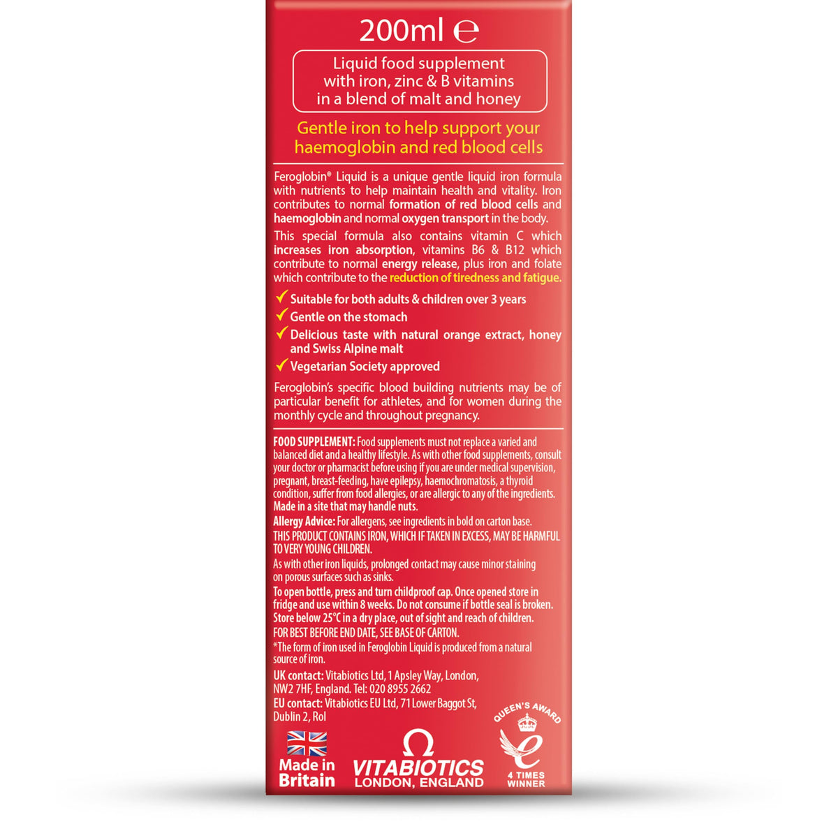 Feroglobin Iron Supplement Capsules Support Iron Defficiency, Anemia and Blood Formation, Boost Energy, Immunity and Vitality While reducing Fatigue and Tiredness