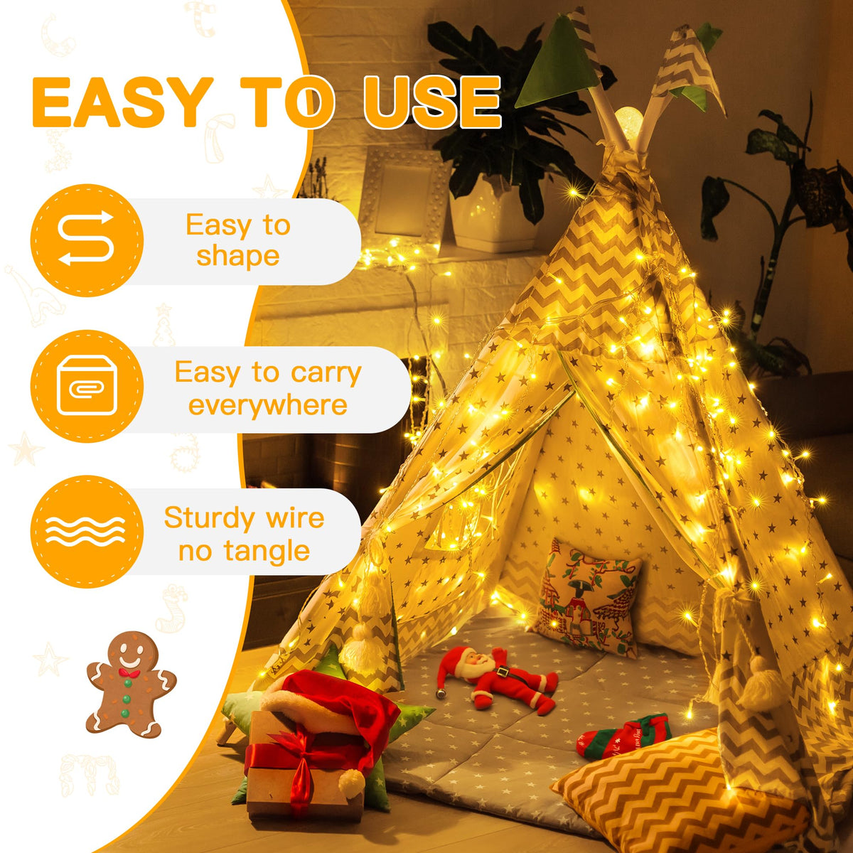 Ollny Fairy Lights Battery Operated, 10m 100 LEDs Bright Battery Powered String Lights, Cool White Outside Christmas Lights Waterproof with 8 Modes/Timer for Indoor Outdoor Bedroom Garden Decorations
