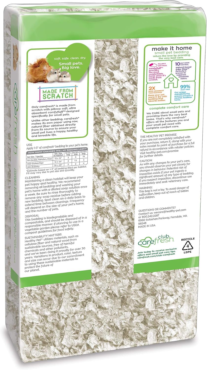 Carefresh 99% Dust-Free White Natural Paper Small Pet Bedding with Odor Control, 10L, White