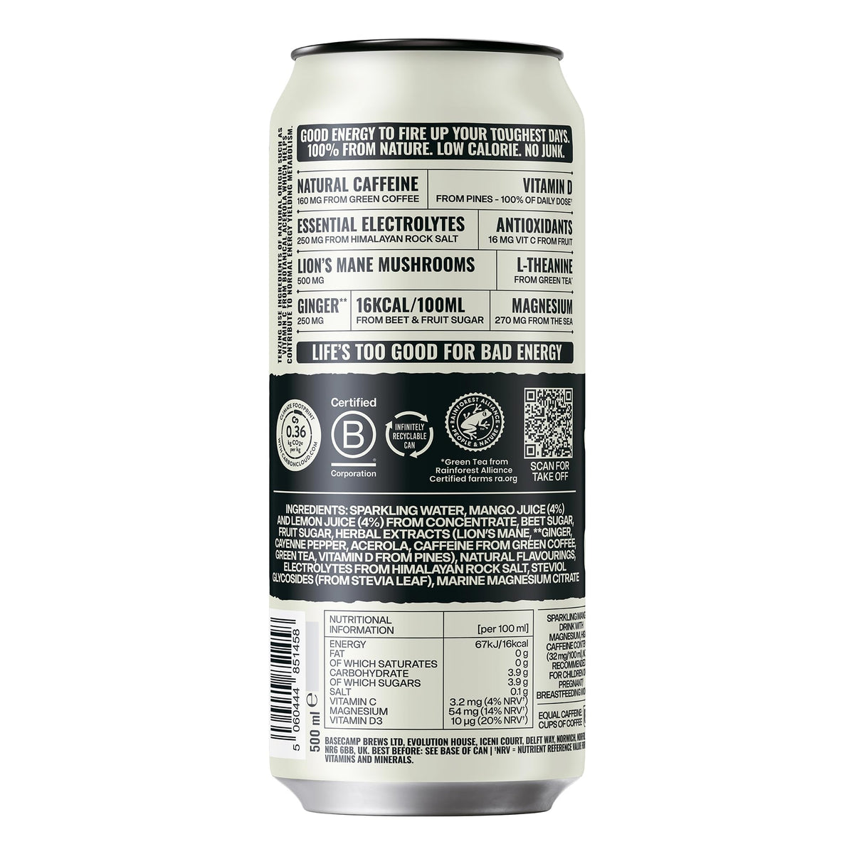 TENZING Natural Energy Drink, Plant Based, Vegan, & Gluten Free, +BCAA, Apple & Seaberry, 330ml (Pack of 12) - Packaging may vary