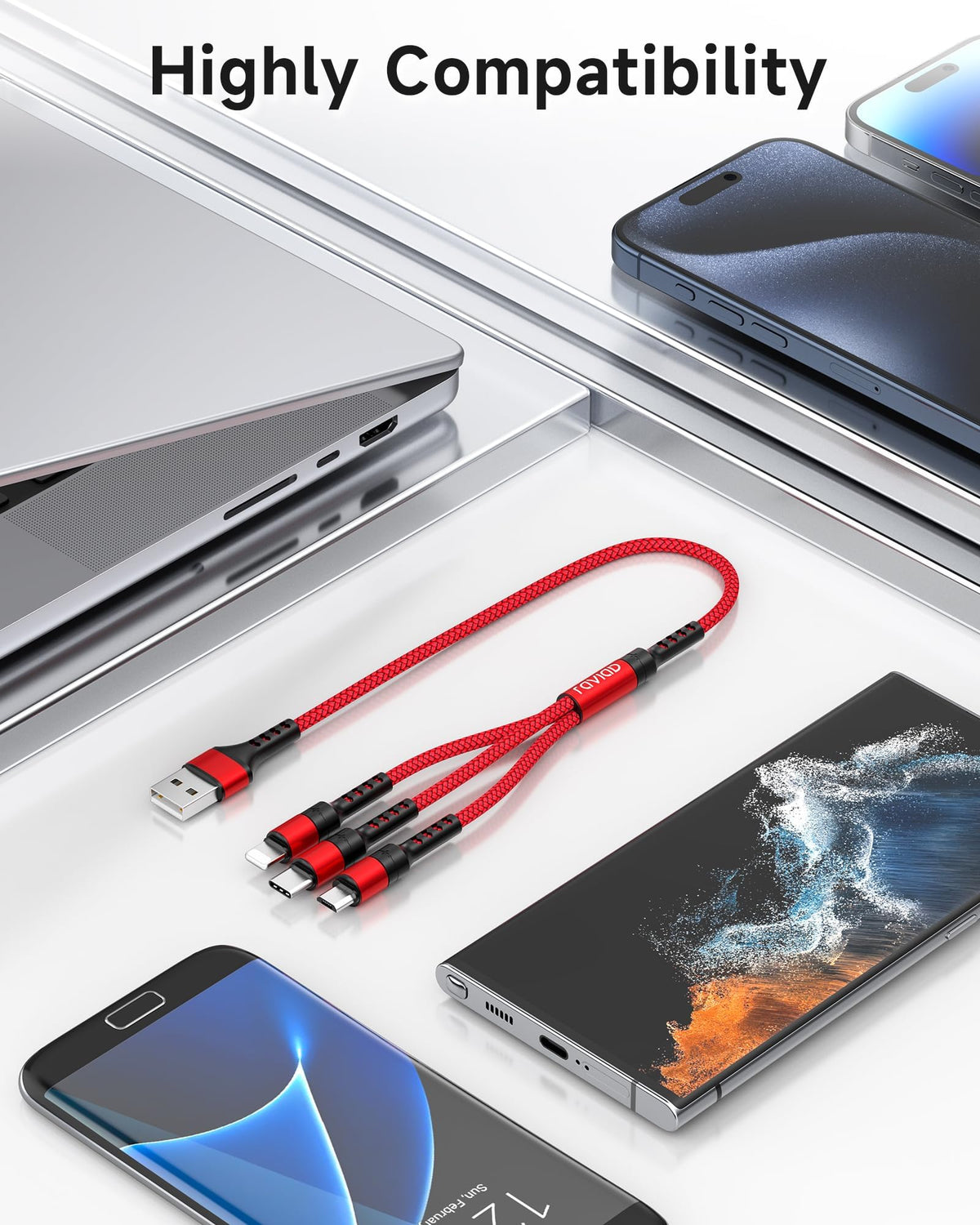 RAVIAD Multi Charger Cable, 3 in 1 Charger Cable 3A USB Fast Charging Cord