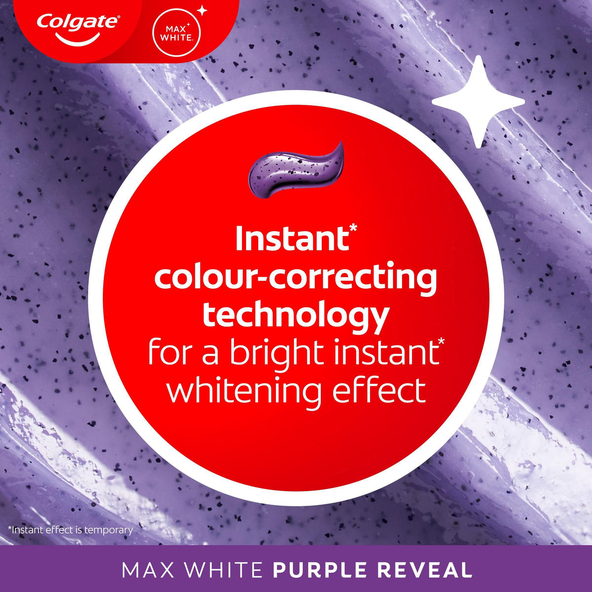 Colgate Max White Purple Reveal Teeth Whitening Toothpaste - Clinically Proven to Remove up to 100% of Surface Stains** - Fluoride Toothpaste - Colgate Multipack - 4 X 75ml