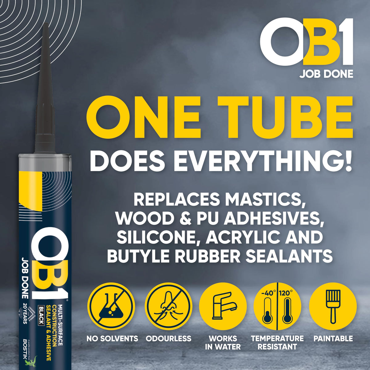 OB1 Clear Multi-Surface Construction Sealant & Adhesive, 290ml 2in1 formula
