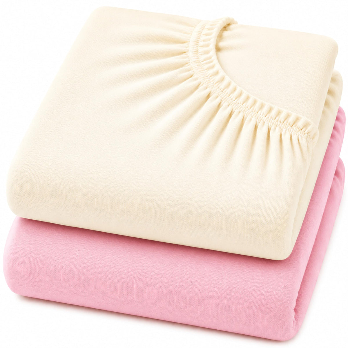 Dudu N Girlie Bedside Crib Sheets 85x51cm – Pink, 2 Pack, Soft Jersey Cotton Fitted Bedding for Co Sleeper & Baby Cribs