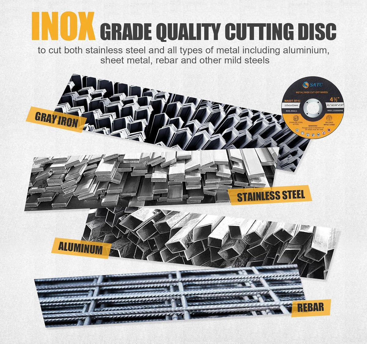 SATC 115mm Cutting Discs 50-Peice for Angle Grinder Durable Metal Cutting Disc Ultra Thin 1mm for Fast & Precise Cutting of Steel, Iron, Aluminum, & Ferrous Metals