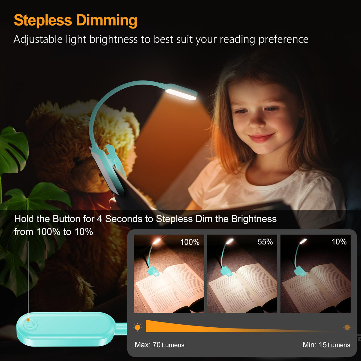 Gritin 16 LED Reading Light, Book Light - Eye Caring 3 Color Temperatures