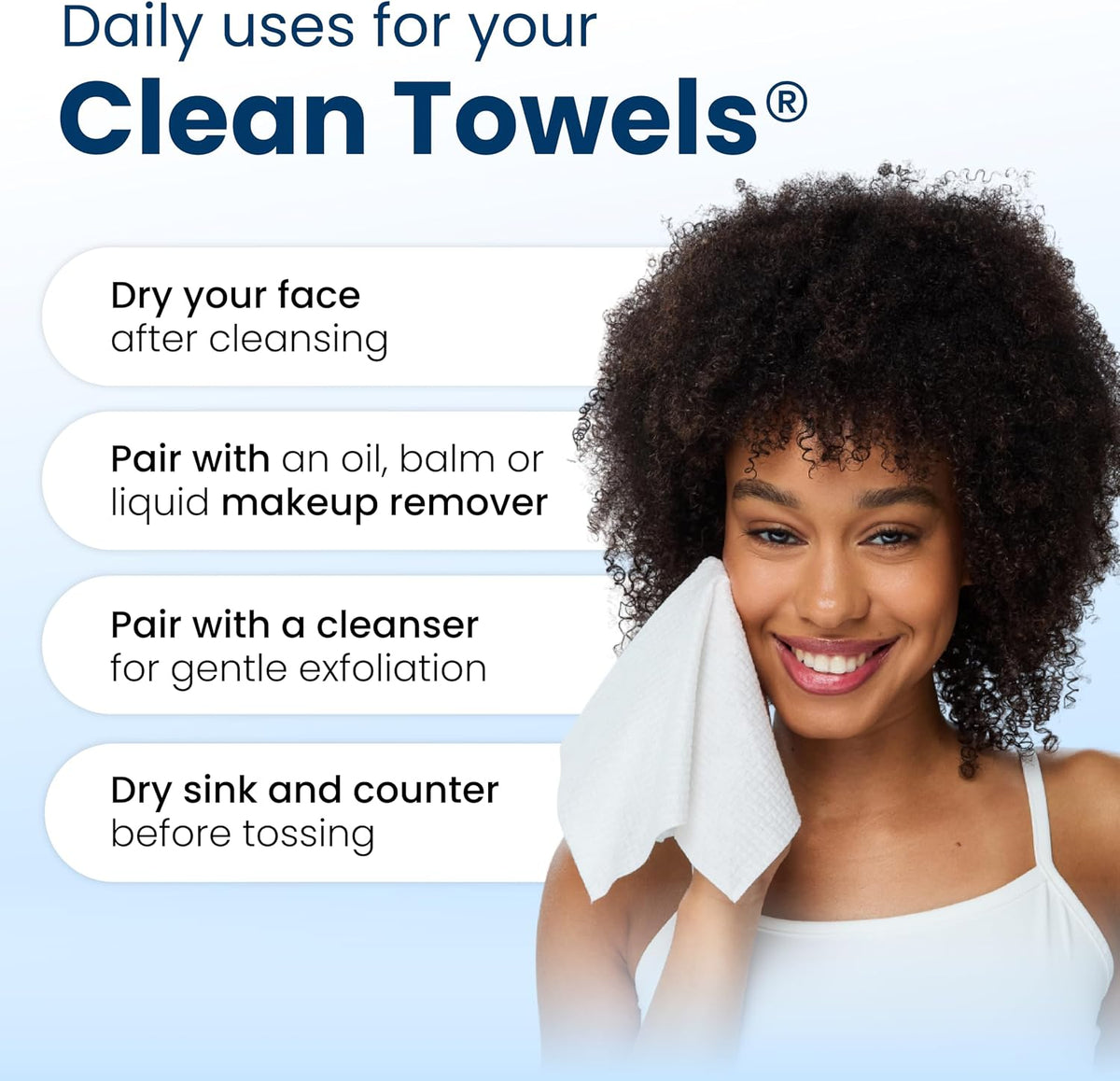 Clean Towels XL®, 100% USDA Biobased Face Towel, Disposable Face Towelette, Eczema Association Accepted, Makeup Remover Dry Wipes, Ultra Soft, 50 ct per pack, 3 Packs, 150 Ct Total