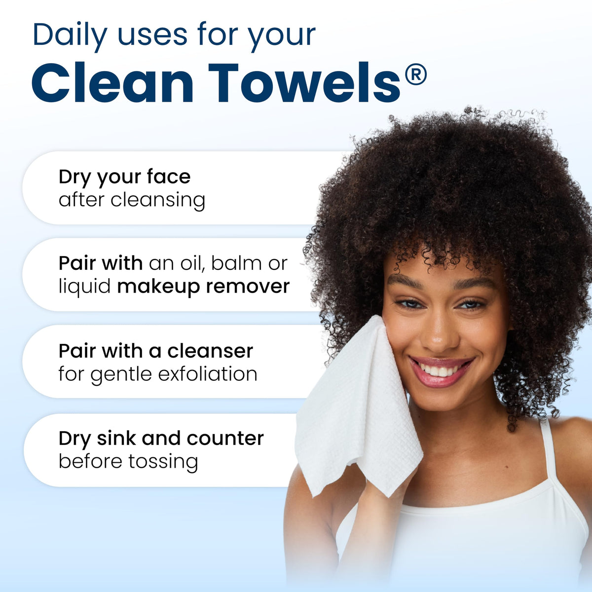 Clean Towels XL®, 100% USDA Biobased Face Towel, Disposable Face Towelette, Eczema Association Accepted, Makeup Remover Dry Wipes, Ultra Soft, 50 ct per pack, 3 Packs, 150 Ct Total