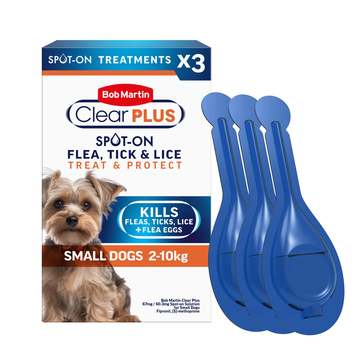 Bob Martin Clear Spot On Flea Treatment for Small Dogs (2-10kg) - Kills Fleas & Ticks (3 Pipettes)