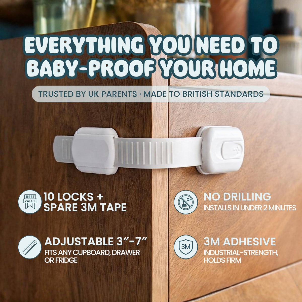 BooBoo Baby 10 Pack Premium Child Locks for Kitchen Cupboards