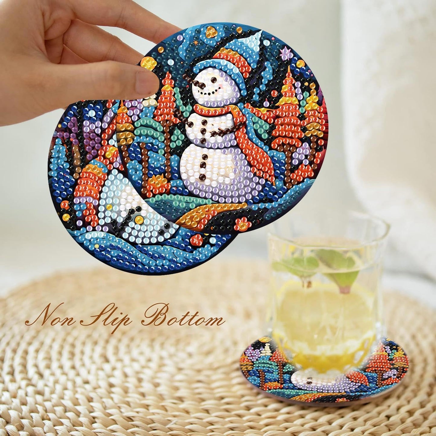 8Pcs Diamond Painting Coasters with Holder,DIY Cocktail Life Coaster Diamond Art Kits for Adults Kids,Beginners Round Full Drill Diamonds Art Craft Supplies