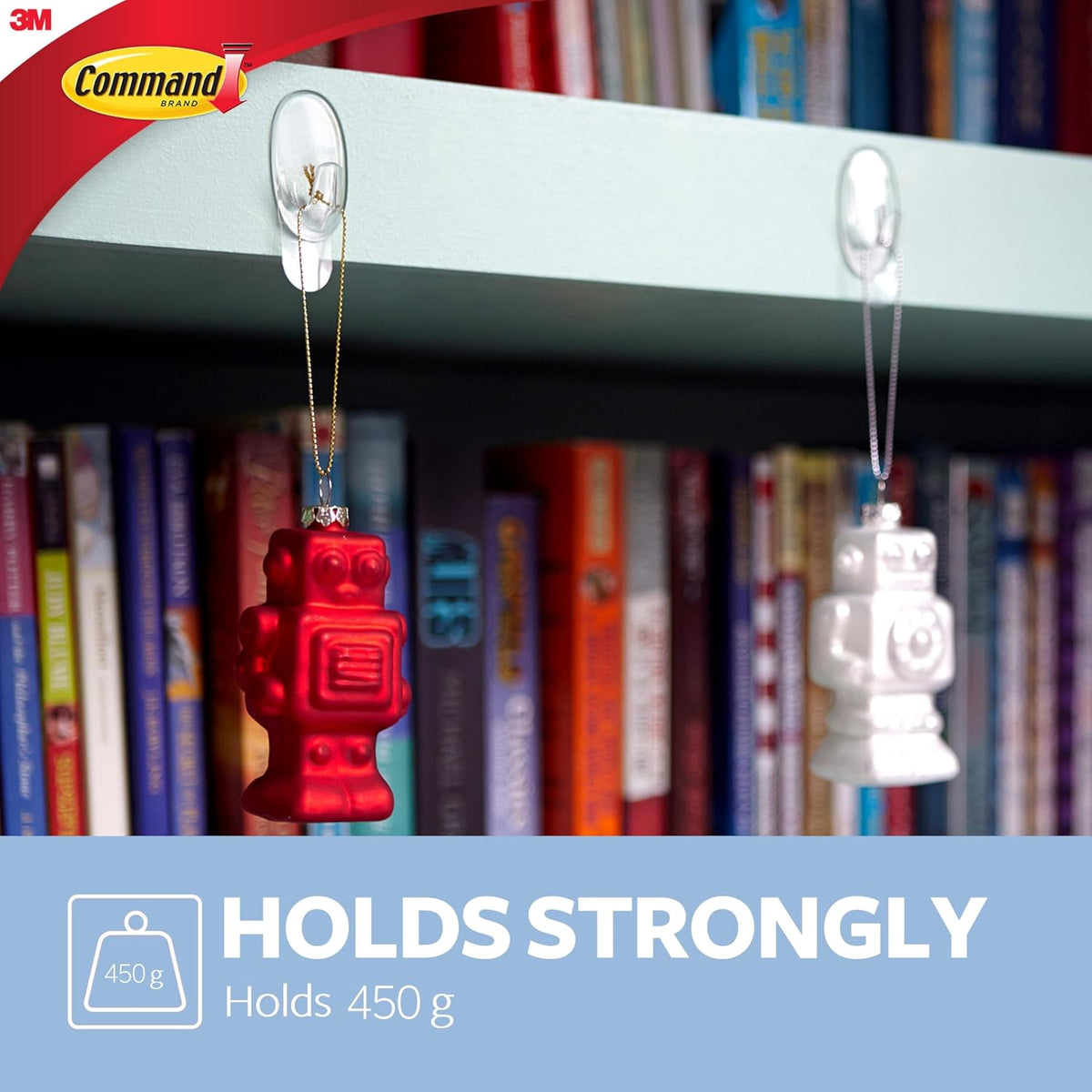 Command Small Hooks with Clear Strips, Pack of 2 Hooks + 4 Adhesive Strips, Transparent - Indoor Use - Suitable for Hanging Items up to 450 g - Damage Free Hanging