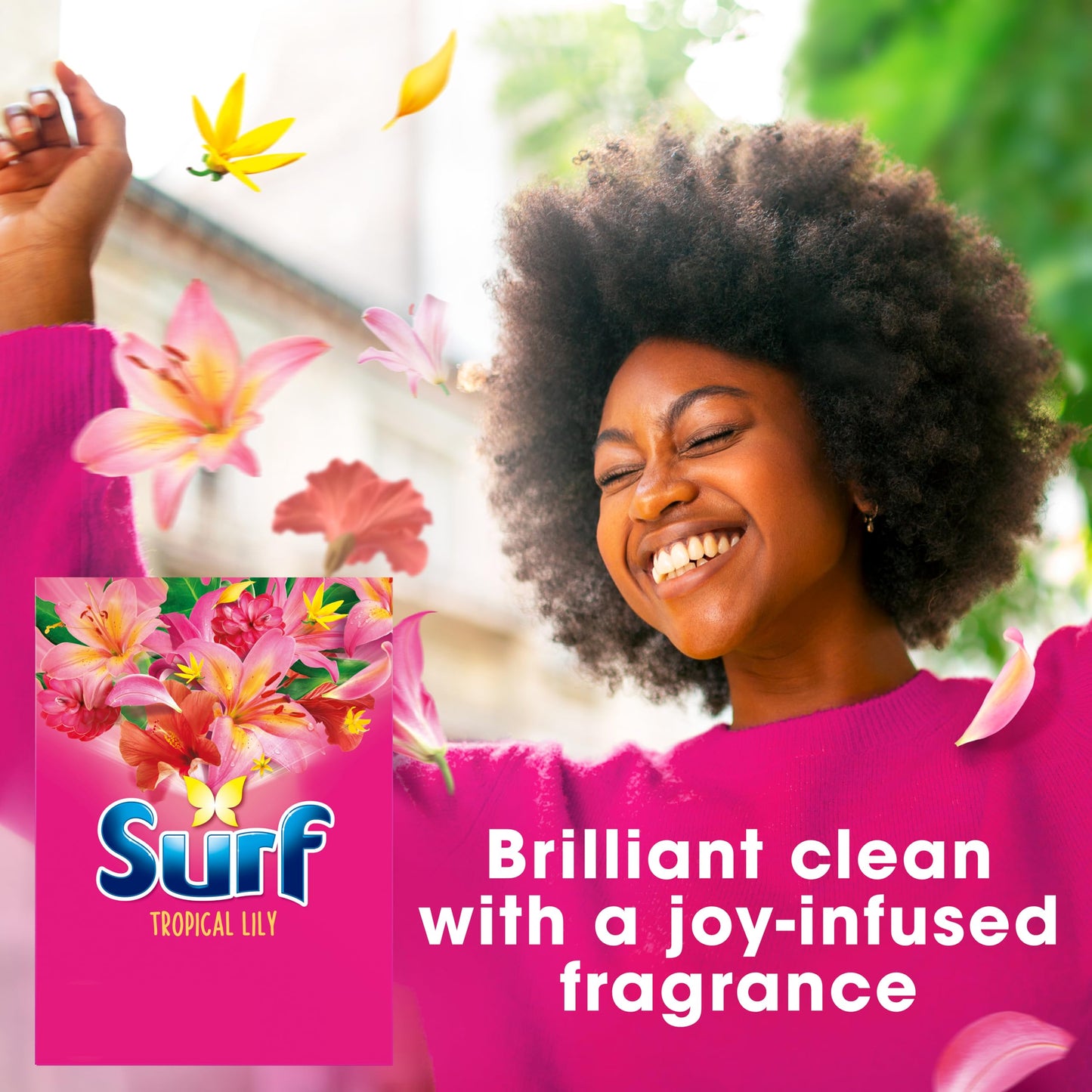 Surf Tropical Lily Washing Powder joy-infused fragrance with natural essential oil lasting up to 12 hours in wear for brilliantly clean laundry every time 23 washes 1.15 kg