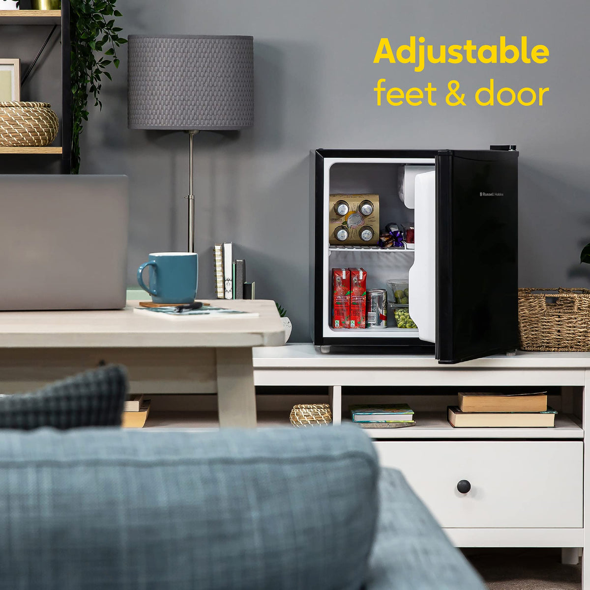 Russell Hobbs Table Top Larder Mini Fridge 43 Litre Capacity, Reversible Door & Adjustable Feet, Small Fridge, Manual Temperature Control, Ice Box, Black RHTTF0E1B