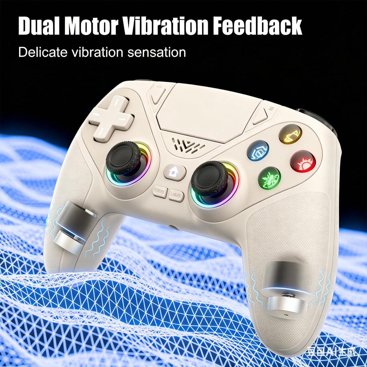 Dinosoo RGB Wireless Controller for PS5/Pro/Slim & PCs, Bluetooth Gamepad with Back Buttons, Touchpad, Macro, Turbo, Dual Vibration, 6-Axis Sensor, Speaker, 3.5mm Audio Jack,White