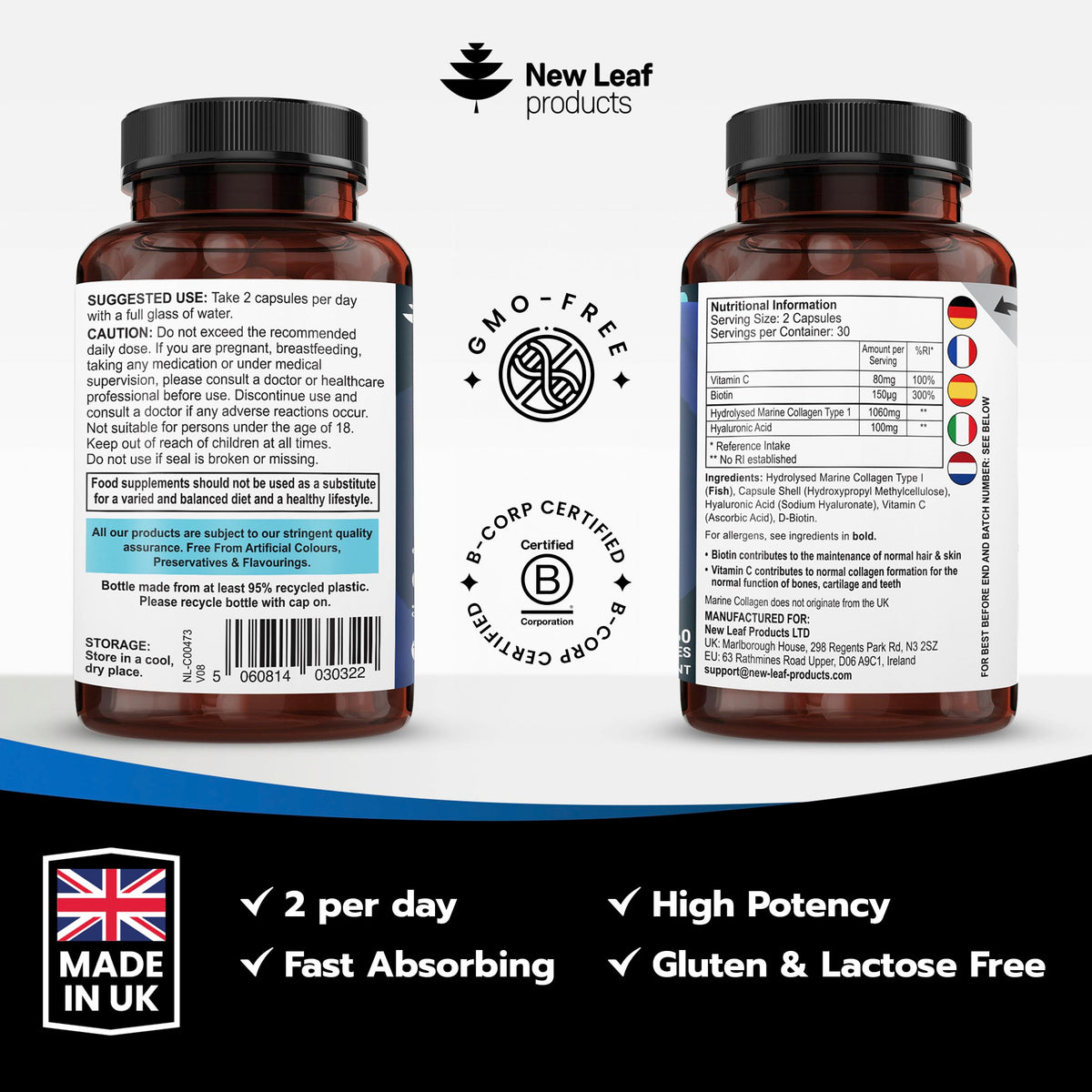 Marine Collagen Gummies for Women, 60 Gummies 1 Month Biotin, Folic Acid