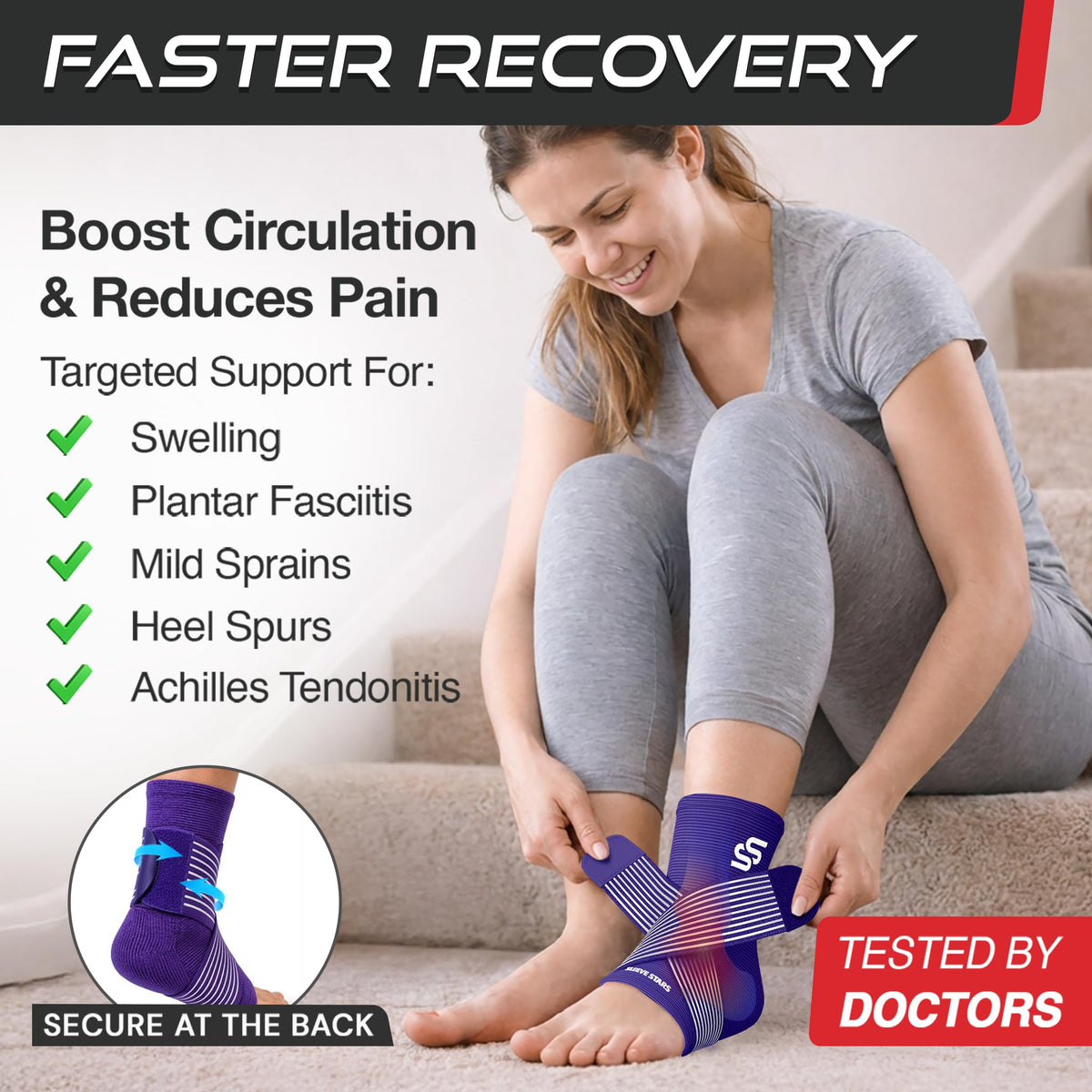 Sleeve Stars Ankle Brace Men & Women Support (Single/L:12"-13"/Black)