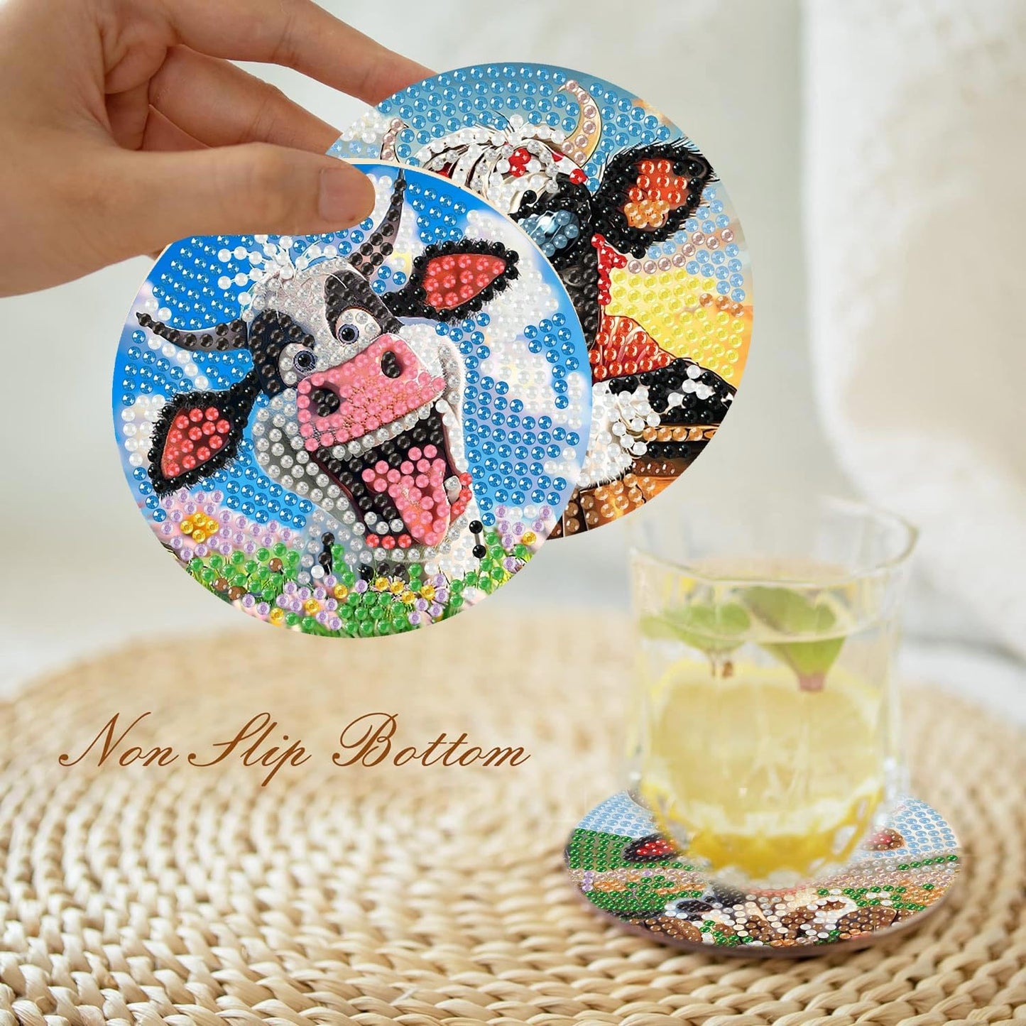 8 Pcs Flowers Diamond Art Coasters Kits for Adults Begainners,Full Drill Diamond Painting Coasters Kit with Holder,DIY Gem Painting Craft Kits for Adults Supplies Gift (Flowers).