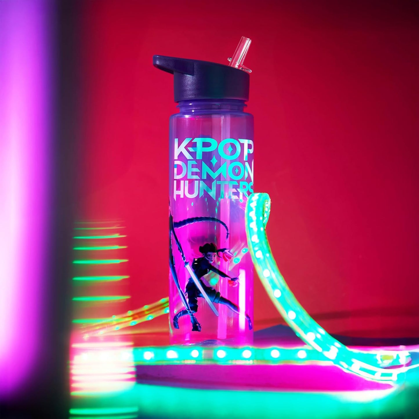 KPop Demon Hunters Water Bottle for Girls 25oz/700ml, Huntrix BPA Free Plastic Water Bottle with Straw, Rumi Zoey Mira Kpop Merchandise Gifts