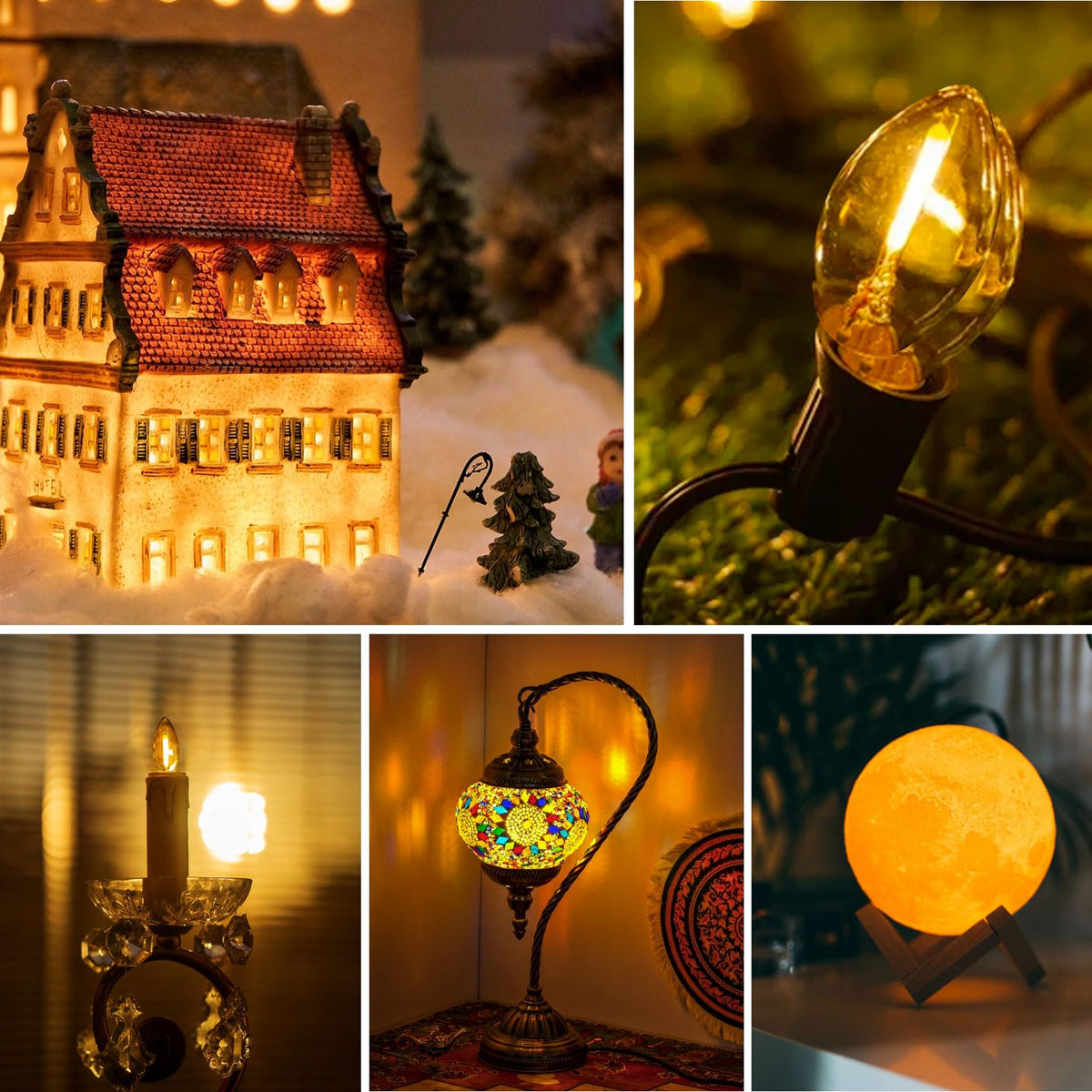 Caldarax 0.5W E14 LED Vintage Night Light Bulb, Mini C7 LED Filament Candle Bulbs Amber Warm White 2200K E14 Orange SES Small Edison Screw Salt Lamp Bulbs, 5W Equivalent, Non Dimmable, 2 Pack