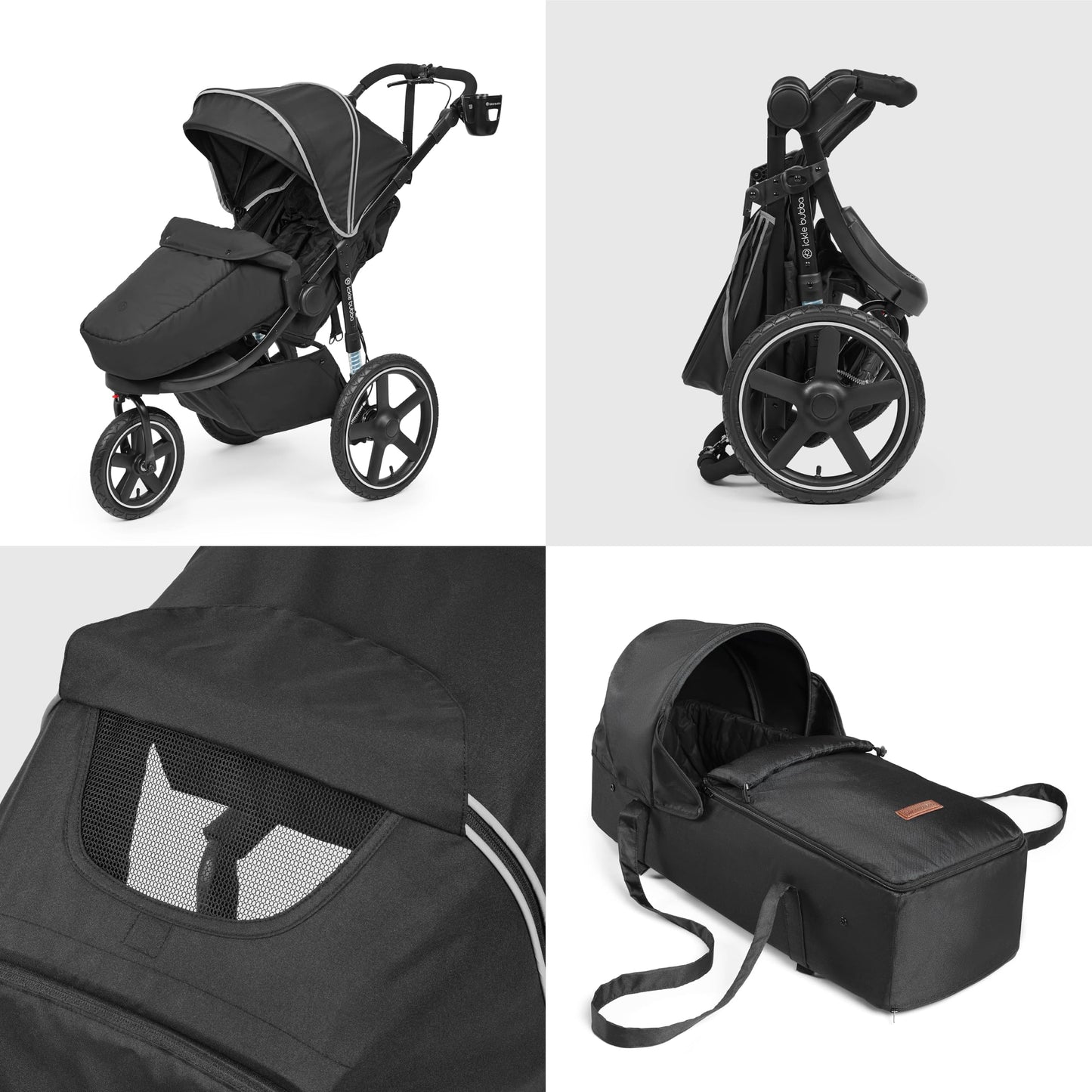 Ickle Bubba Venus Jogger Pro Max Stroller (Charcoal Grey) – All-Terrain 3-Wheel Pushchair from Birth to 22kg, Waterproof Hood & Footwarmer, Adjustable Handle, Cup Holder & Self-Locking Fold