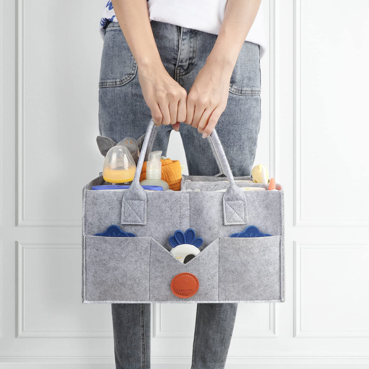 Maliton Nappy Caddy Organiser with 8 Pockets & Removable Dividers (Khaki)