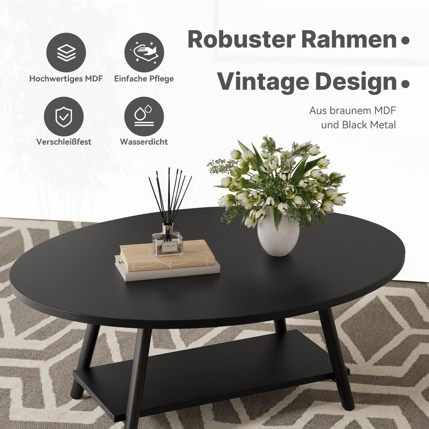 Hawthyhome Coffee Tables, Round Nesting Tables Tet of 2, Modern Side Tables with Metal Frame, Industrial Stacking End Tables for Living Room Bedroom Office, 60 * 60 * 45cm, Brown