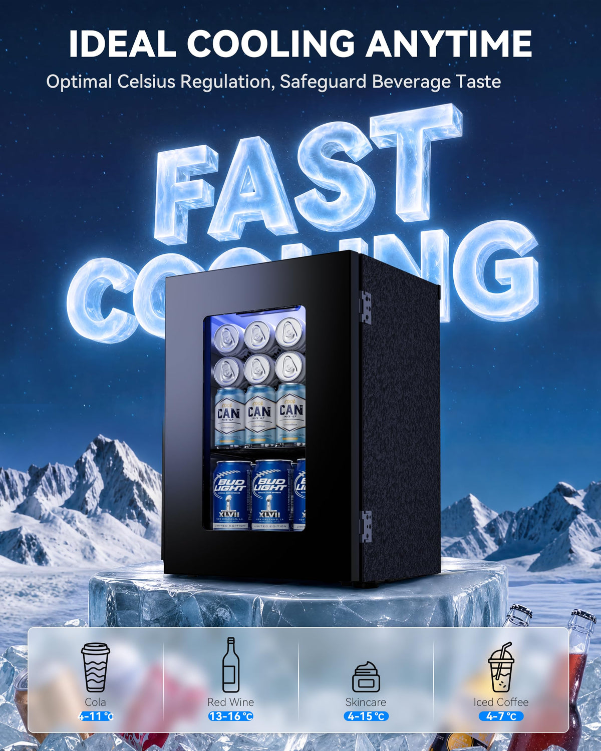 JUMMICO Compressor Beverage Cooler 36L 4-16°C Digital Display Black