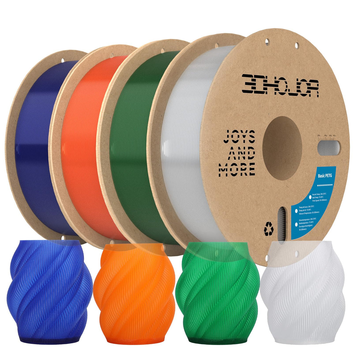 3DHoJor Basic PETG Filament 1.75mm 1kg*2 Bundle for 3D Printers-2Pack Black