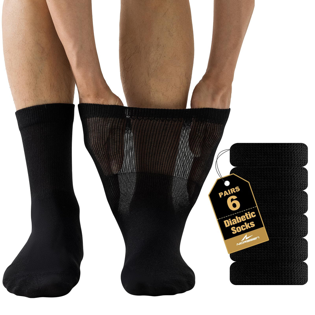 Niorasen Men's Extra Wide Diabetic Bamboo Socks, 3/6 Pairs