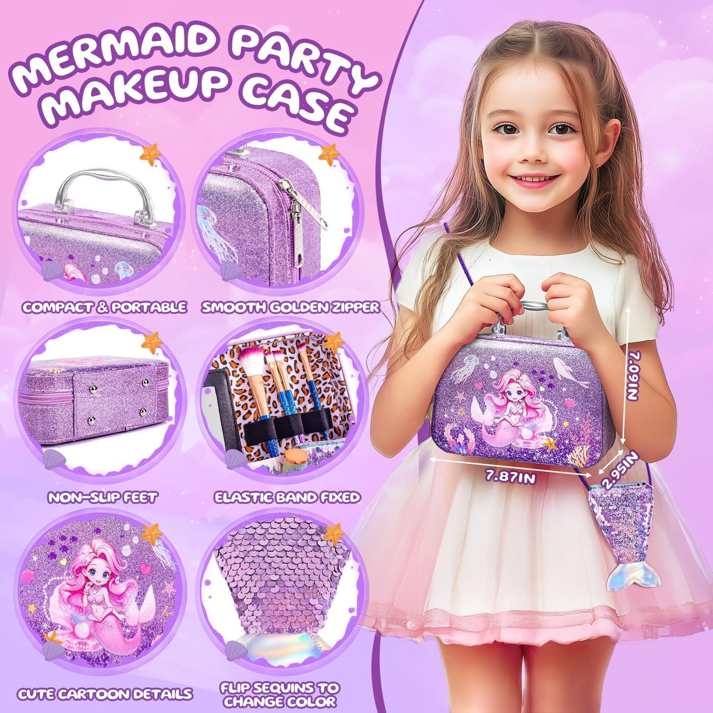 Hohosunlar Kids Makeup for Toddlers Toys, Washable Make Up Set Non-Toxic Toys for Girls with Purse, Princess Pretend Play Hair & Nail Polish Accessories, Christmas Birthday Gift Toys for Girls 3+