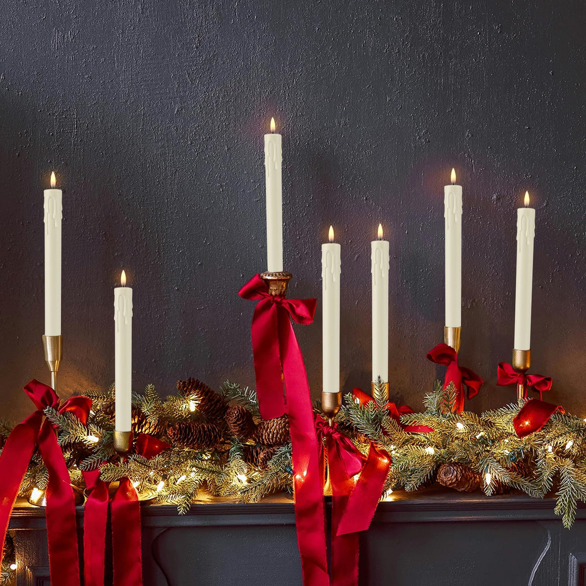 LIVEN Flickering Flameless Candles Battery Operated with Remote,Led Pillar Candles with Realistic Moving Wick Candles for Halloween,Christmas,Home Decor Pack of 12 (D2.2 xH 5" 6" 7")(White)