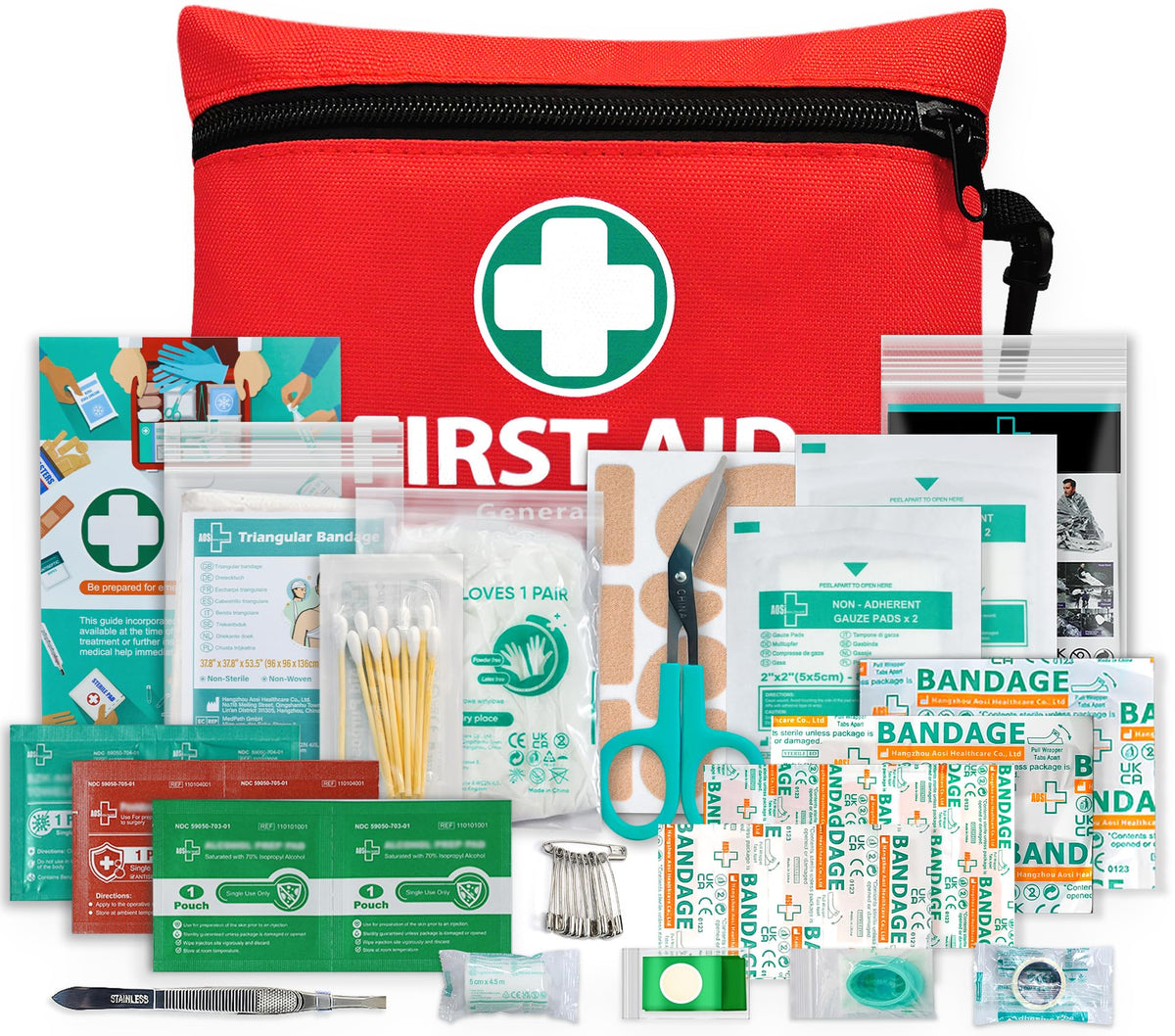 General Medi Mini First Aid Kit, 92 Pieces Small First Aid Kit - Includes Emergency Foil Blanket, Scissors for Travel, Home, Office, Vehicle, Camping, Workplace & Outdoor (Red)