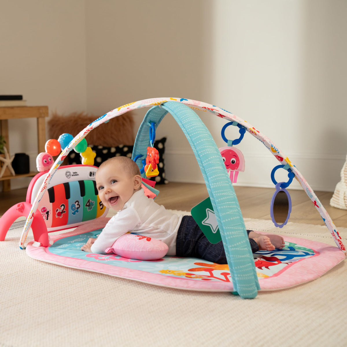 Baby Einstein 4-in-1 Kickin Tunes Play Gym, Tummy Time Baby Play Mat with Kick Piano, Music & Language Discovery, Sensory Toys, Lights & Sounds, for Newborns & Up