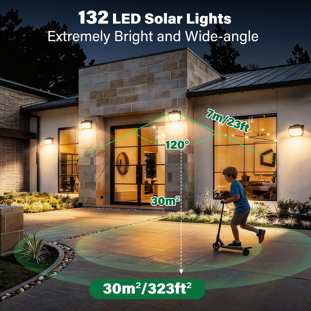 132LED Solar Security Lights,3000K Wall Lights IP65 Waterproof