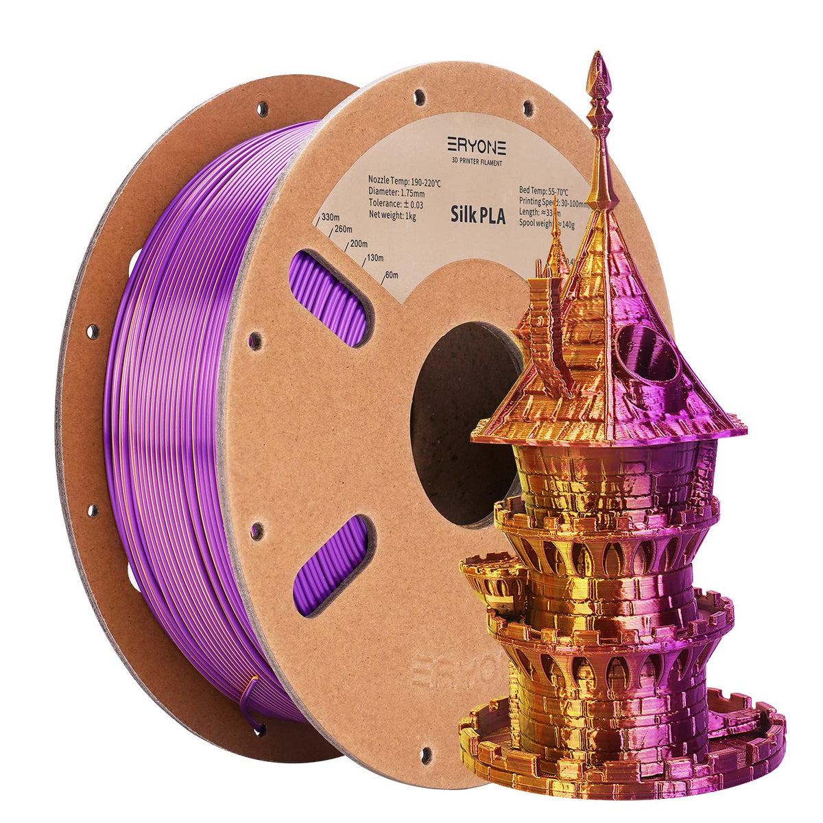 ERYONE Silk PLA Filament 1.75mm,3D Printer Filament PLA,Shiny Glossy PLA Filament,+/-0.03mm,1kg(2.2lbs)/Spool,Silk Liquid Gold