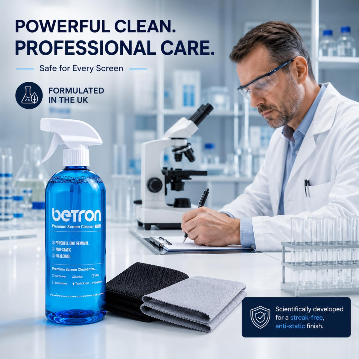 Betron Screen Cleaner Spray Kit with Cloth for TV, Laptop, Monitor, 200ml