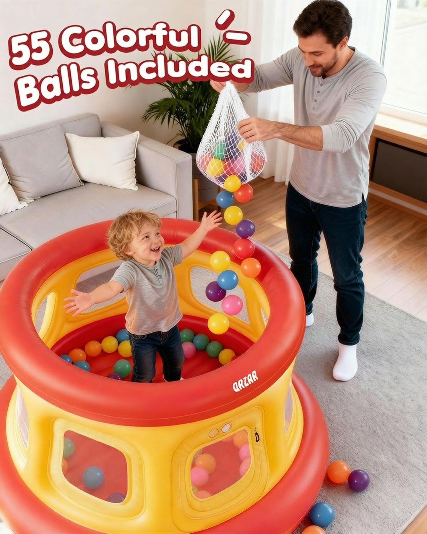 3-in-1 Inflatable Bounce House for Toddlers Under 4, Beautiful & Safe Bouncer with Ball Pit & Trampoline, Indoor/Outdoor Play Yard with Air Pump