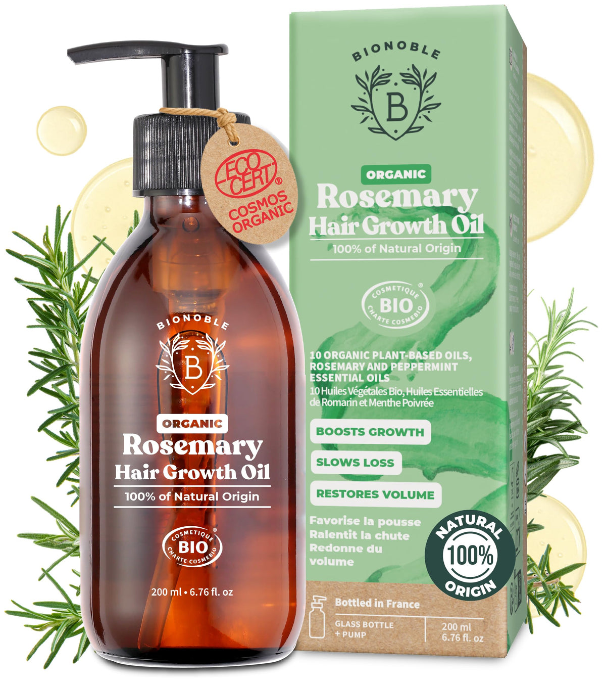 BIONOBLE Organic Rosemary Oil for Hair Growth - Hair Loss, Volume - 50ml