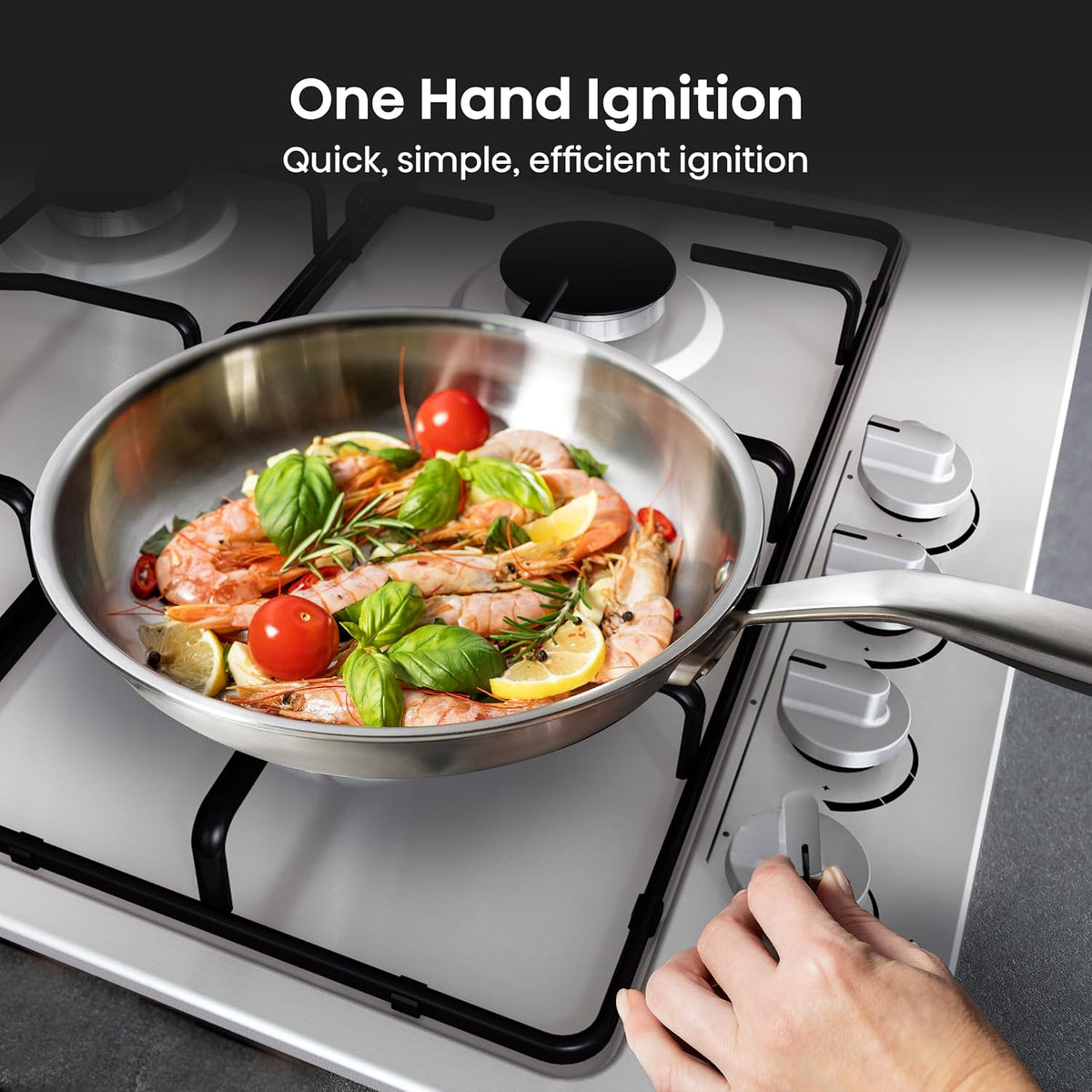 Hisense GM642XHS Built-in 60cm Gas Hob - Stainless Steel with 4 Cooking Areas, Easy Clean Surface, One -Hand Ignition, 60 x 52 x 8.9 cm (L x W x H)