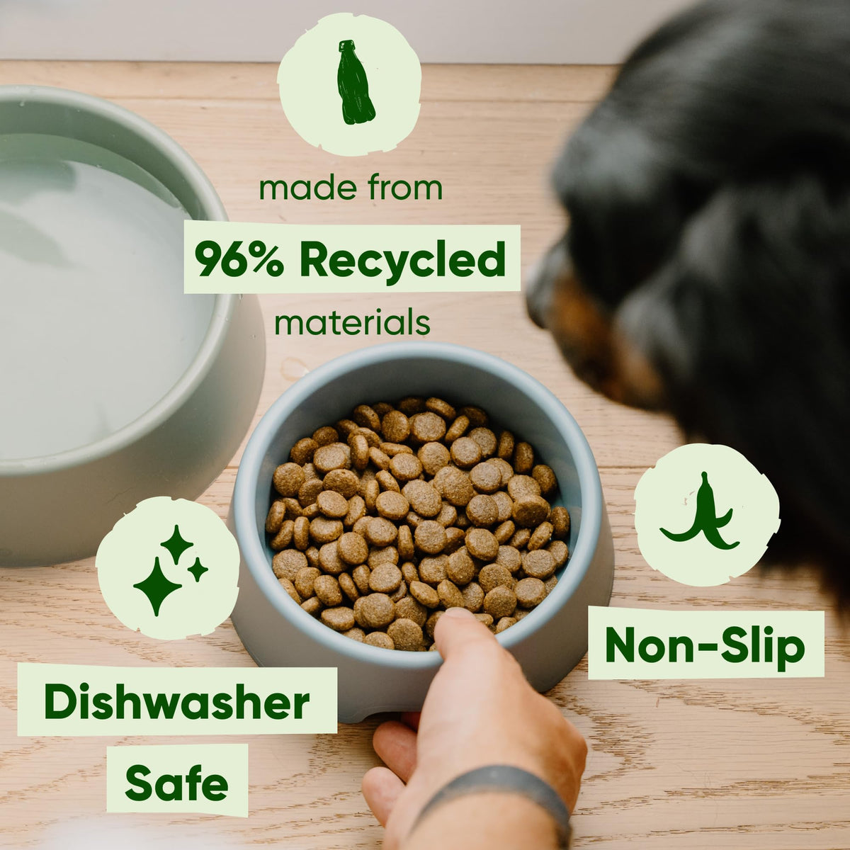 Beco Dog Bowl, Food & Water Steady Bowl, Recycled Plastic, Olive Green, L