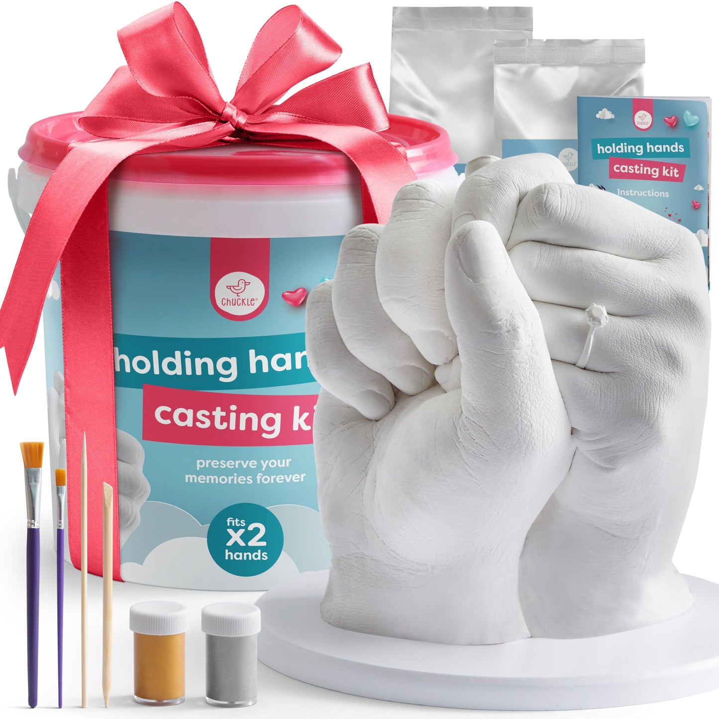 Chuckle Holding Hands Casting Kit with Display Base and Paints - DIY Sculpture 3D Plaster Hand Mould Statue Unique Keepsake Gift for Couples, Anniversaries, and Weddings