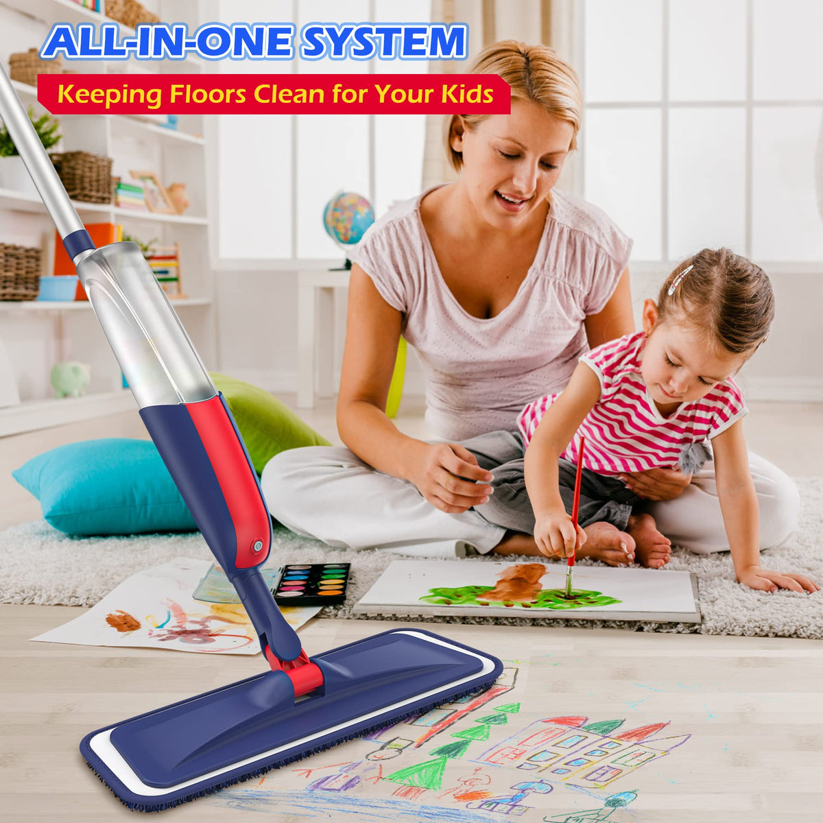 Microfibre Floor Mop with 4 Washable Pads: Spray Mops for Cleaning Floors