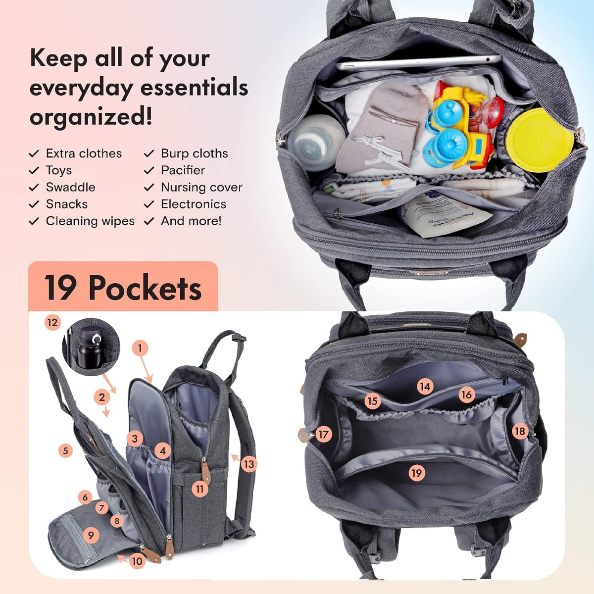 Dikaslon Baby Changing Bags Backpack, Large Baby Bag, 19 Pockets, Outdoors