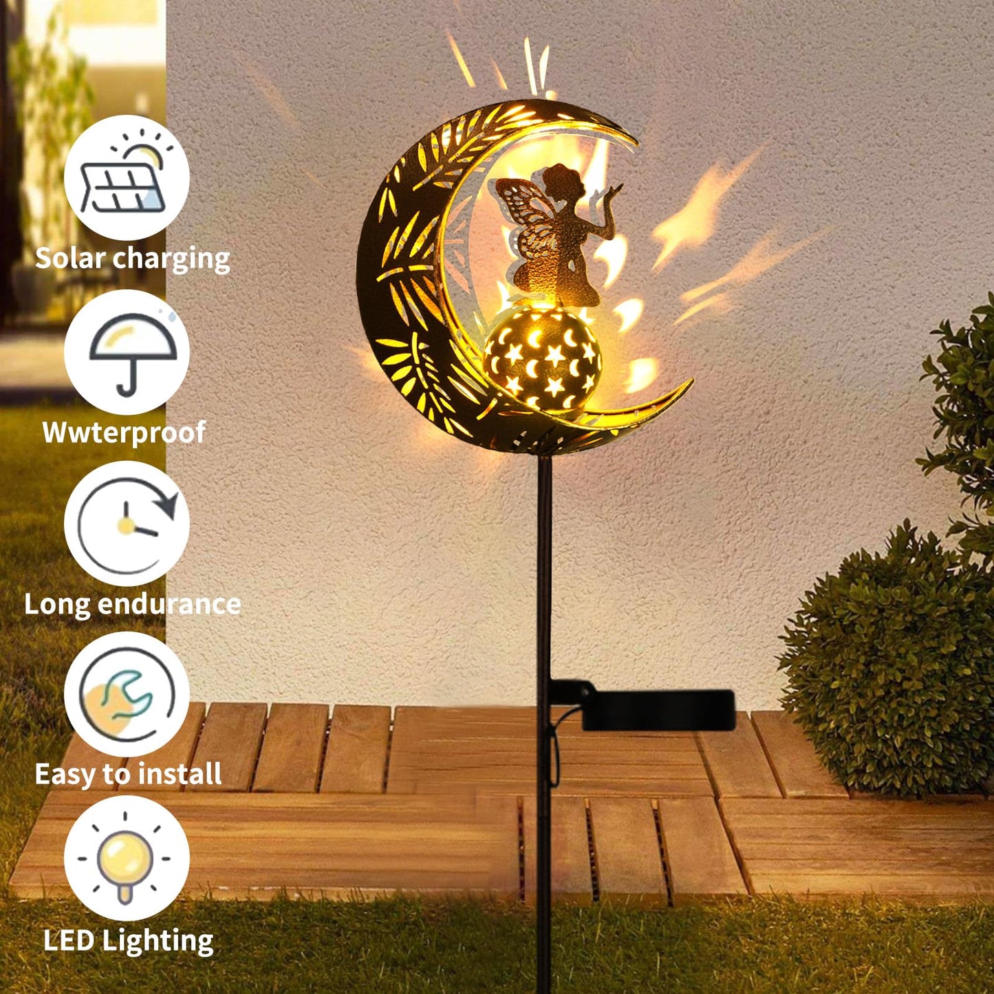 ZKLiLi Solar Lights Garden Decorations,Moon Fairy Light,Solar Crackle Glass Globe,Warm LED Light for Pathway Lawn Patio Courtyard Gifts for Mom Grandma Women