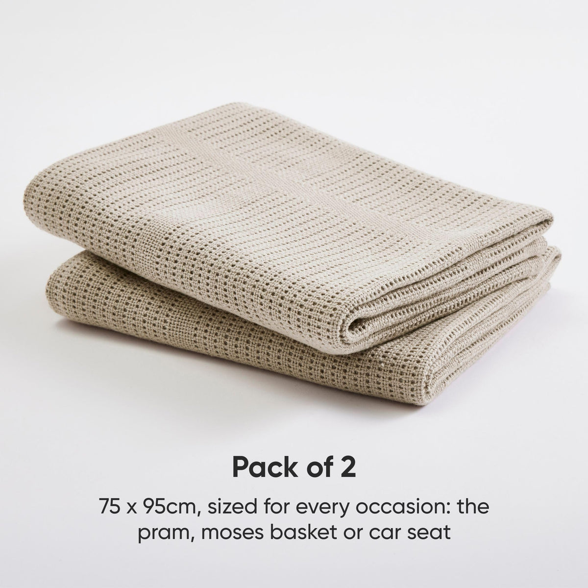 Bloomsbury Mill - Cellular Blankets Baby - 100% Organic Cotton - 2 Pack - Cloud - White - Newborn Essentials - Soft Breathable Baby Blankets for Pram, Cot, Moses Basket - 75x95cm