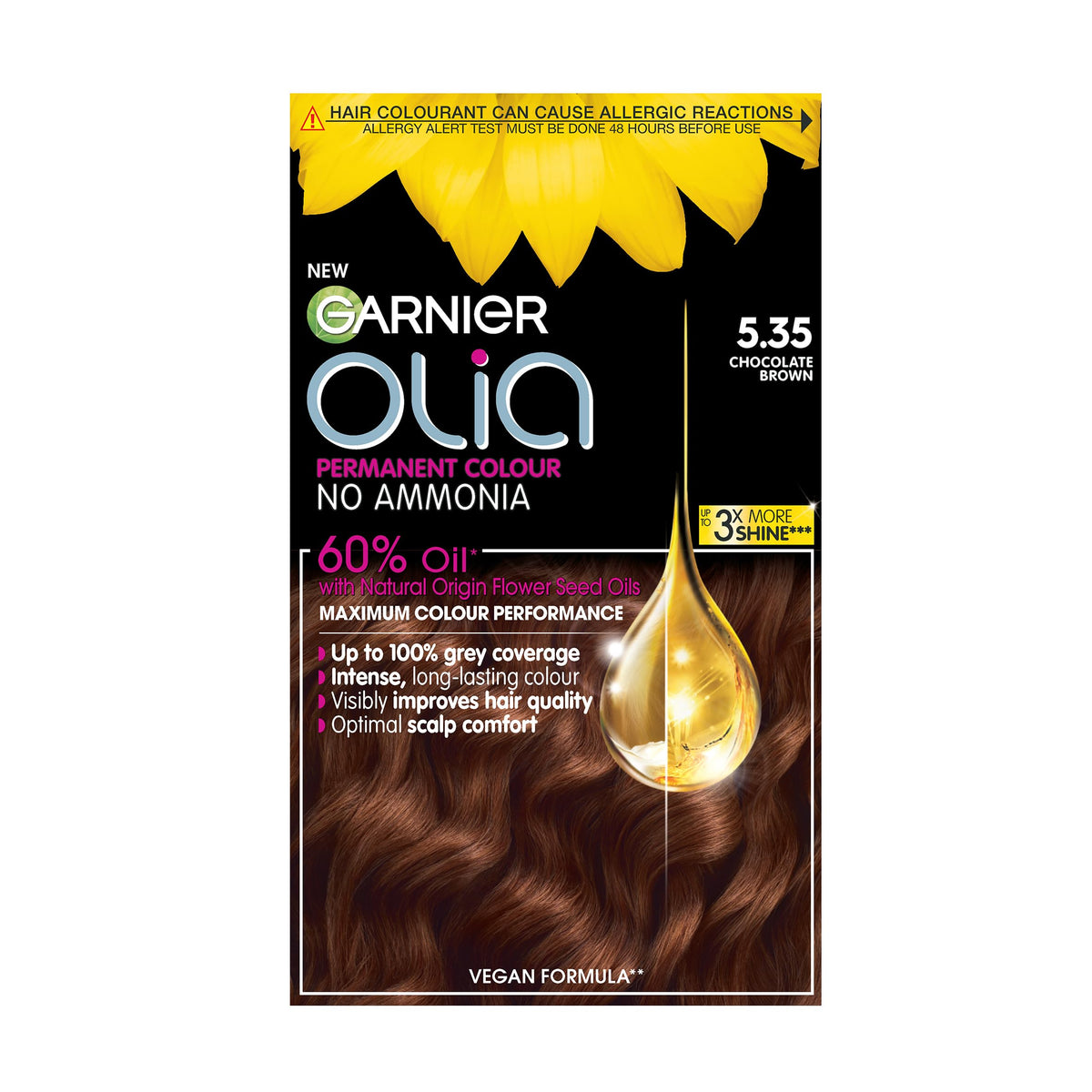 Garnier Olia Luminous Long-Lasting Permanent Hair Colour, 5.0 Brown